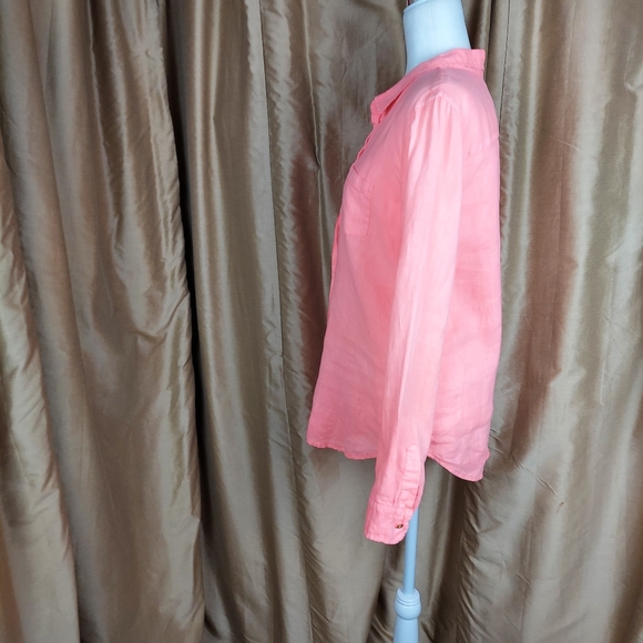 Lilly pulitzer pink 100% Linen logo button down top size L - Picture 3 of 9